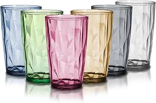 6 PCS Wassergläser Set, 470ml Bunte Trinkgläser aus Kunststoff, Kristallglas-Optik Saftgläser,…