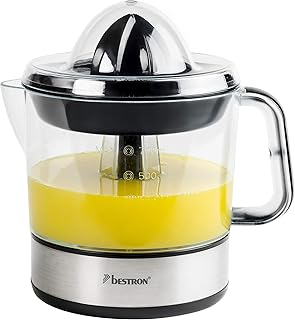 Bestron elektrische Zitrus- & Orangenpresse, inkl. 2 Presskegel und Aromadeckel, Motor mit zwei D…