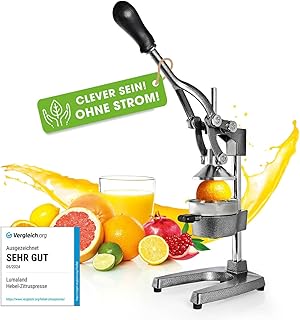 Lumaland Edelstahl Saftpresse | Hochwertige, sehr leise, manuell bedienbare Zitruspresse | Stilvo…