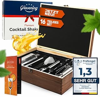 GREVENING Cocktail Set Cocktail Shaker aus Edelstahl Shaker 16-teiliges Cocktail Zubehör in prak…