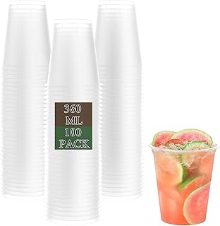 100 Stück Plastikbecher 0,3L, Transparente Mehrwegbecher 0,36L, Stabil Hartplastik Becher, Bruch…