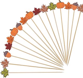 ENLACE 100 Stück Ahornblätter Cocktailspieße Herbst Party Cocktail Zubehör Deko,Kürbis Zahns…