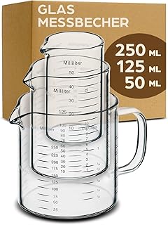 Praknu Glas Messbecher Set mit Ausguss – 50ml, 125ml, 250ml Präzise Skala – Stapelbar – Hitzebes…