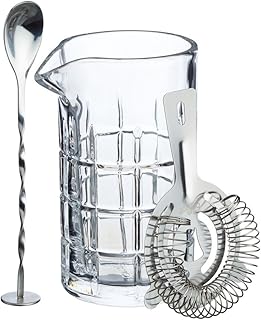 BarCraft Cocktail-Rührglas mit Rührlöffel und Sieb (3-teiliges Set), Glas, Farblos, 9.5 x 11 x…