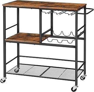 HOOBRO Servierwagen mit Rollen, 3-stöckiger küchenwagen mit arbeitsplatte, Abschließbarer Barw…