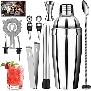 Cocktail Shaker Set, 10-teiliges Edelstahl Cocktail Set, 750 ML Barkeeper Set mit Zubehör, Cockt…
