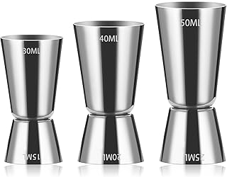 3er Pack Cocktail Messbecher Set mit Doppelmass Skala – Professioneller Getränke Messbecher