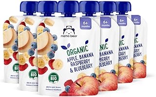 Amazon-Marke: Mama Bear Quetschie Bio Apfel, Banane, Heidelbeere und Himbeere, vegetarisch, 90g (…