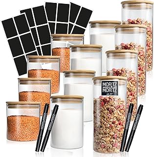 Moritz & Moritz 12x Vorratsgläser mit Deckel Set 4x 1500 ml 4x 750 ml, 4x 500 ml – 12x Vorratsdo…