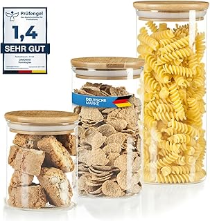 Dimono® Vorratsglas aus Borosilikatglas Vorratsgläser Glas-behäler Einweck-Glas mit Bambus-Dec…