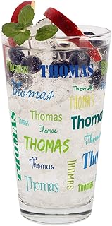 Herz & Heim® Trinkglas mit Namen in verschiedenen Schriftarten und Farben (Blau-Grün)