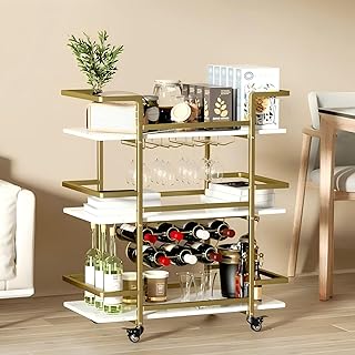 3-Tier Bar Servierwagen, Mobiler Weinwagen auf Rädern mit Weinregal und Glashalterung, Rollender…