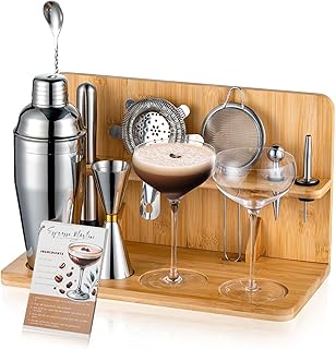 USEERIL Espresso Martini Set mit Martini Gläsern,Cocktail Shaker Set mit Bambus Ständer für Ge…