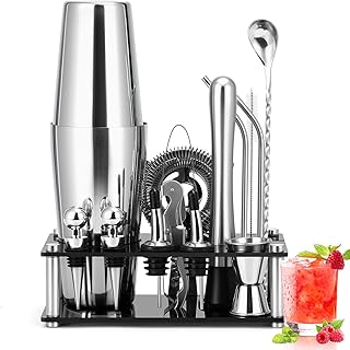 Cinnani 750ml Boston Cocktail Shaker Set mit Ständer,15 Teiliges Edelstahl Cocktail Zubehör,Bar…