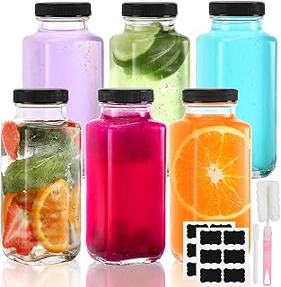 6 Stück Shot Flaschen zum Befüllen mit Deckel, 250ml Glasflaschen mit Bürste, Stift & Etikette…