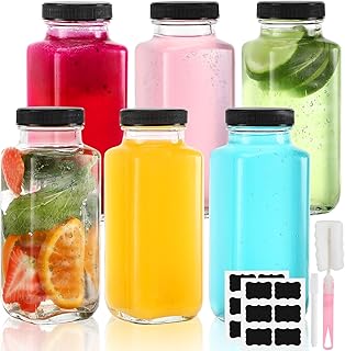 6 Stück Shot Flaschen zum Befüllen mit Deckel, 250ml Glasflaschen mit Bürste, Etiketten & Stif…