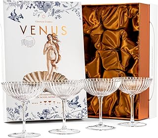 Venus Cocktail Martini Gläser und Champagnerschalen | 4er Set | Geriffelte 240 ml Kristall Coupe…