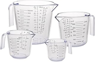 4 Stück Messbecher Set, Kunststoff Mit Griff und Skala, 150/300/600/1000ml, Hitzebeständig Prä…