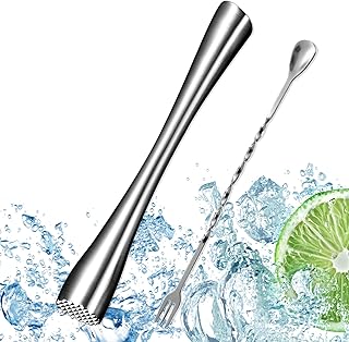 Edelstahl mit Cocktaillöffel, Mojito Stampfer, Eiszerkleinerer Stampfer, Cocktail Muddler, Edels…