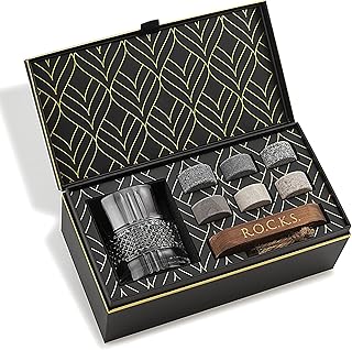Whiskey-Steine & Old Fashioned Cocktail & Whiskey Gläser Geschenkset – 6 Handgemachte Runde Gr…