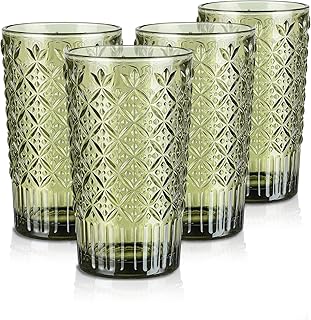 Joeyan 400ml Trinkgläser Set Bunt, Grüne Wassergläser, Vintage Gläser Set 4 Teilig, Retro Saf…