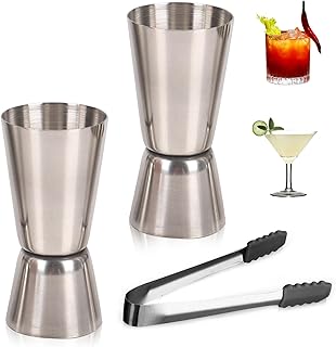 Cocktail Messbecher, 2 Stück Jigger 2cl/4cl mit Eiszange Doppelter Barmaß Edelstahl Spirituosen…