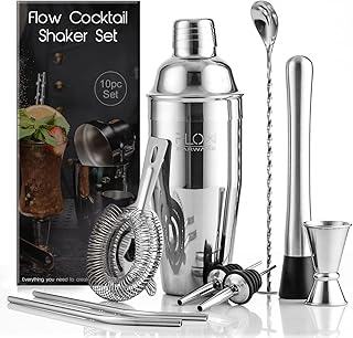 FLOW Barware Cocktail-Shaker Set | 10-teiliges Cocktail-Set | Premium-Stahl-Shaker mit Sieb, Spir…