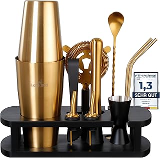 Edelstahl Cocktail Set 11tlg – 825ml Boston Cocktail Shaker Set mit Ständer und Bar Zubehör, …