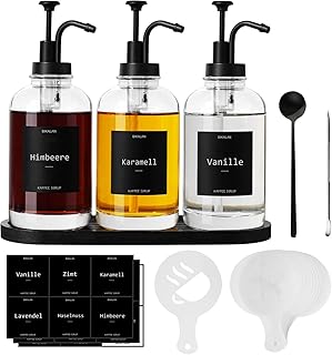 Sirup Spender für Kaffeebar, Glas Sirupspender mit Tablett, 500 ml Kaffee Sirup Flaschen für Ka…