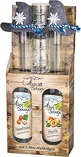 Alpenschnaps Haselnuss & Marille Geschenkset – 2 x 500 ml inkl. 2 Mini-Maß Krüge – Milder H…