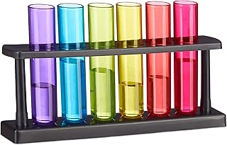 Relaxdays, bunt Reagenzgläser Shotgläser, 6 witzige Schnapsgläser mit Ständer, 4 cl, Test Tub…