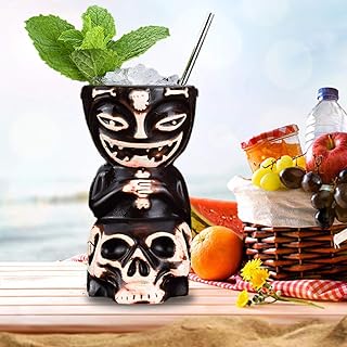 Tiki Gläser Becher,450 ml Keramik Cocktailgläser für Hawaiie xotische Party (Stil 1)