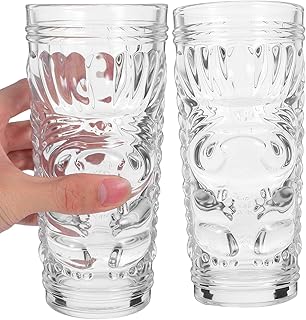 Cabilock 2er Set Tiki Cocktailgläser 420ml – Transparente Tiki-Gläser, Bar-Gläser mit Totem & …
