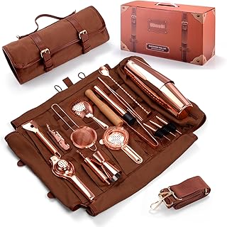 Reise Bartender Kit mit Tasche, 17-teiliges Kupfer Barwerkzeug Set Cocktail Shaker Set, Tragbare …