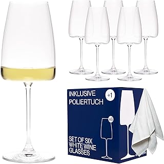 Weißweingläser 6er Set 420 ml mit Mikrofasertuch – Elegante Weingläser & Aperol Spritz Gläs…