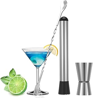 Barlöffel und Cocktails Stössel mit 0,5/1 OZ Messbecher, Edelstahl Barkeeper Set, Mojito Stampf…