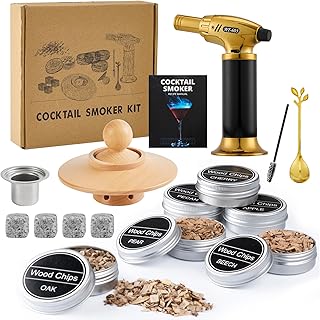 Cocktail Smoker Set – Whiskey Räucher-Set mit 6 Holzsorten & Taschenlampe – Rauchgenerator f…