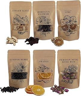 Getrocknete Fruechte im Set fuer Cocktail Deko und Gin, Mix mit 6 Sorten: Wacholderbeere, Limette…