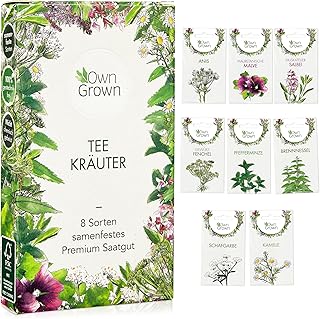 Tee Kräuter Samen Set: 8 Sorten Saatgut für Balkon und Garten – Pfefferminze, Kamille, Anis S…