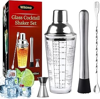 Cocktail Shaker, 400ml Professional Glas Cocktail Set, Cocktailshaker Zubehör Messbecher Coctail…