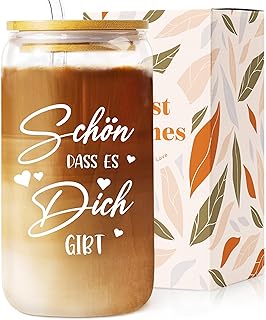 Geschenke für Frauen Männer- Cocktailgläser mit Deckel und Strohhalm- Schön, dass es Dich gib…