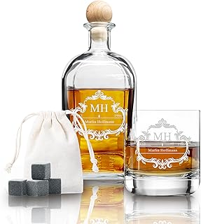Personalisiertes Whisky Geschenkset mit Namen & Motiv graviert – inkl. 1x 300ml Whiskyglas, 700ml…