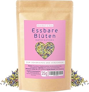 Essbare Blüten, 25g Bunter Blütenmix zum Dekorieren und Verfeinern. Mit Rosenblüten, Ringelblu…