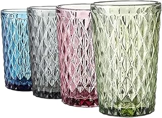 Trinkgläser, farbige Wassergläser, 4er-Set, Vintage-Glaswaren, Becher für Saft, Cocktail, Getr…