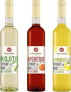 HÖLLINGER Bio Cocktailsirup Set, Mojito Limette-Minze, Aperitivo Bitter Orange, Limoncello Zitro…