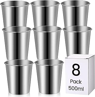 Edelstahl Tassen – 500ml Wiederverwendbare Metall Becher – 8 Stück Stapelbare Trink Gläser – Ca…