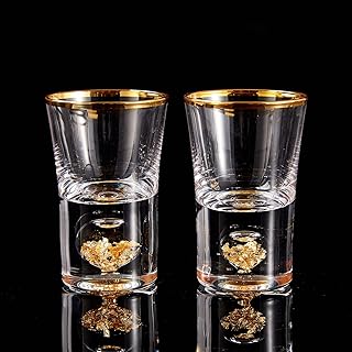 DUJUST Schnapsgläser 4cl, Kristallgläser, verziert mit 24-karätigen Blattgoldflocken, Coole & …