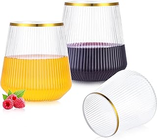 Kunststoff-Weingläser mit Rippenoptik & Goldrand, 14oz (420ml) stielose wiederverwendbare BPA-fr…