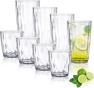 8 PCS Wassergläser Set, 470ml und 310ml Bunte Trinkgläser aus Kunststoff, Unzerbrechliche Drink…