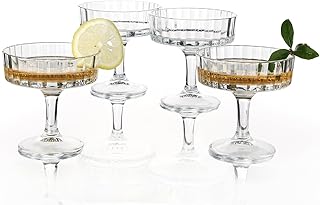 Gerippte Coupé-Gläser 4 Stück | Martini-Gläser | Vintage-Cocktailgläser 20 cl